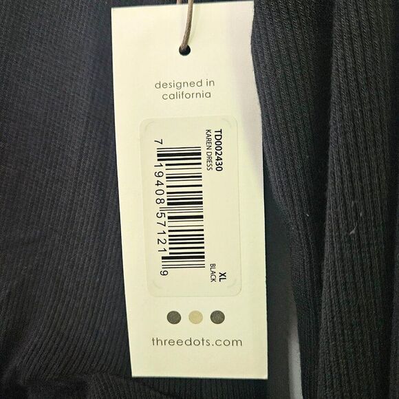 THREE DOTS Karen Dress XL Black Side-Tie Ribbed Long Sleeve Midi Length Modest - Picture 9 of 14